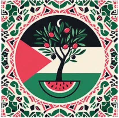 Watermelon and Olive Tree Flag Sticker
