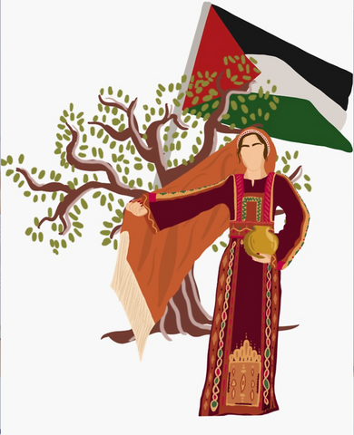 Woman with Olive Tree and Flag Sticker