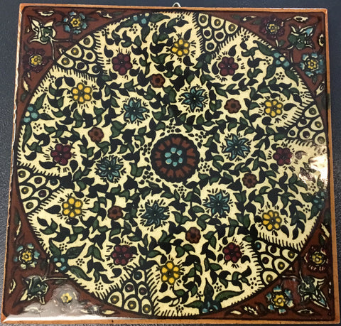 Brown Flower Circle Tile