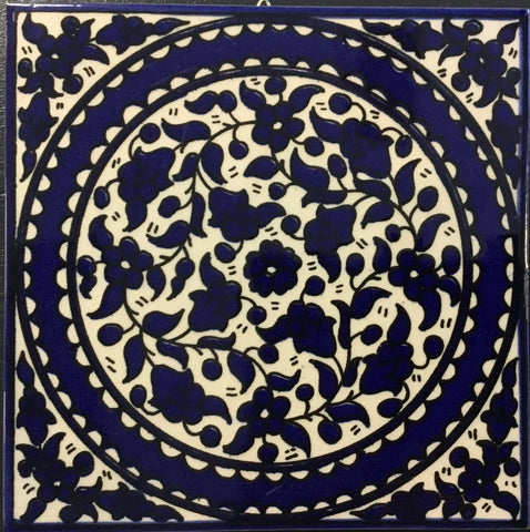 Round Blue Flower Tile