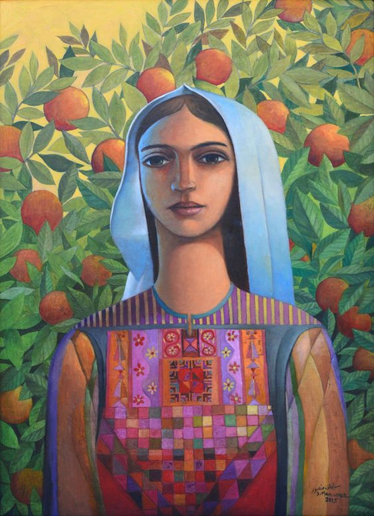 Portrait with Oranges by Sliman Mansour